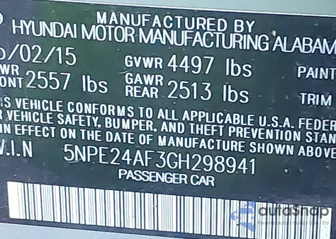 2016 Hyundai Sonata Se z USA, uszkodzony, nr VIN 5NPE24AF3GH298941